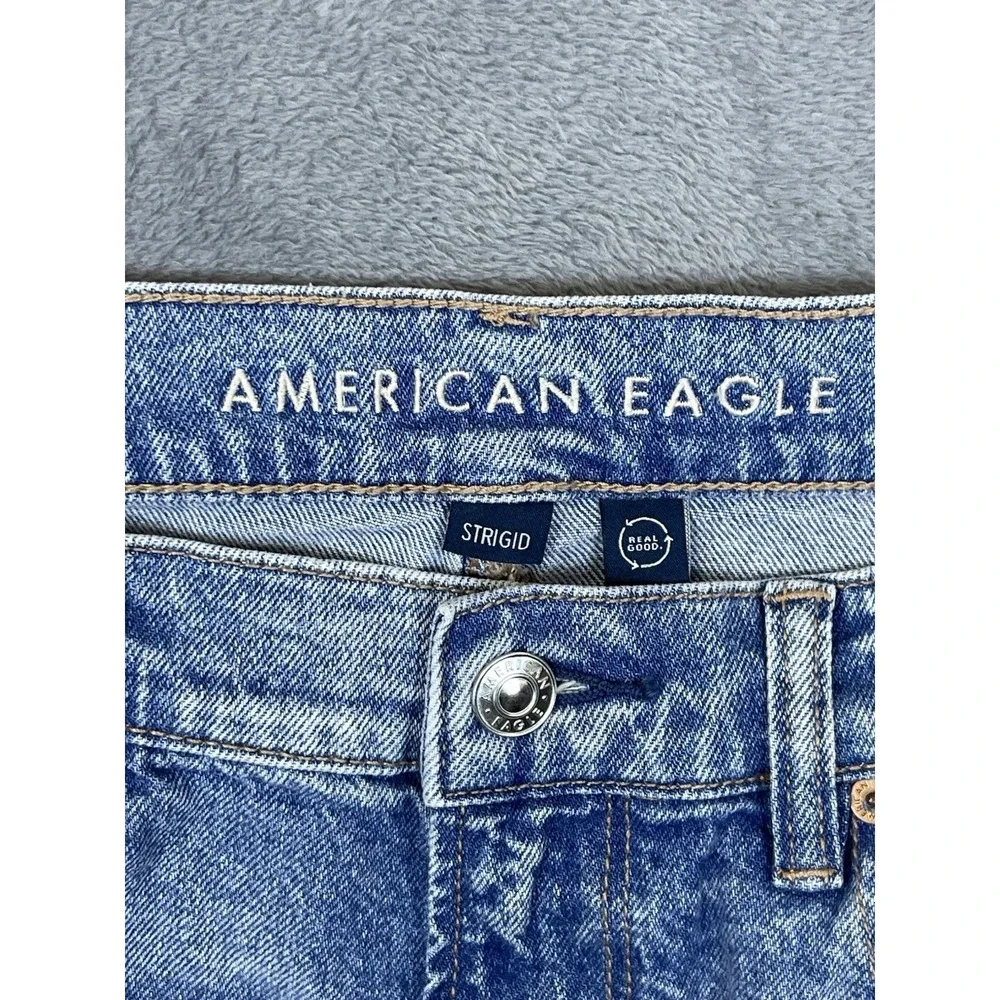 American Eagle Jeans Womens 12 Short Blue Light Wash High Rise Baggy Straight - Picture 7 of 10